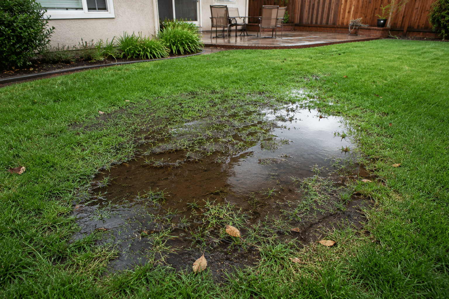 wet spot in yard that won’t dry causes